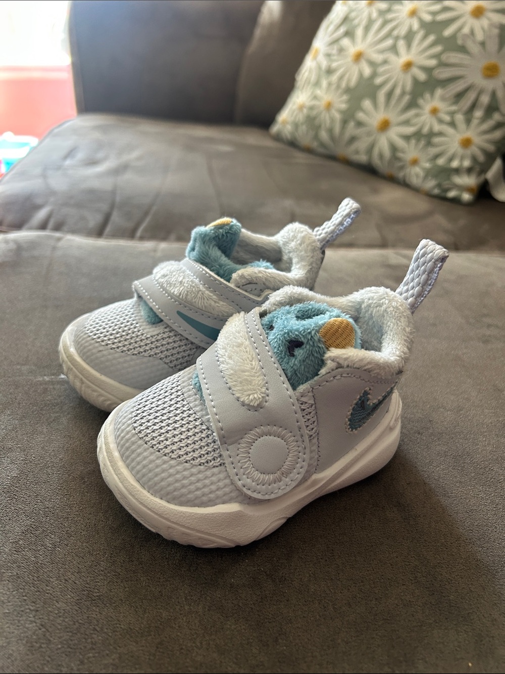 Nike Kids Light Gray and Blue Toddler Sneakers with Plush Lining